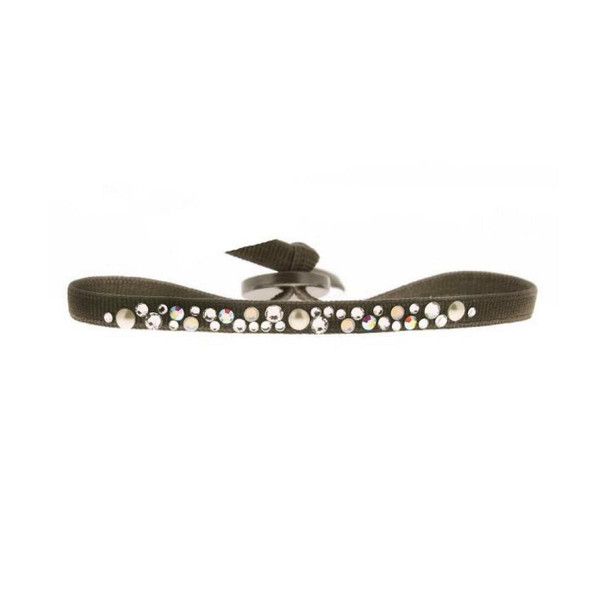 Bracelet Les Interchangeables A41165 - Bracelet Tissu Marron Cristaux de haute qualité Femme
