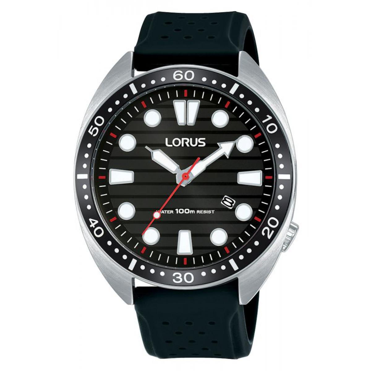 Promo : Montre Lorus RH929LX9 - SPORT Chronographe,Dateur Bracelet Silicone Noir Boîtier Acier Argen