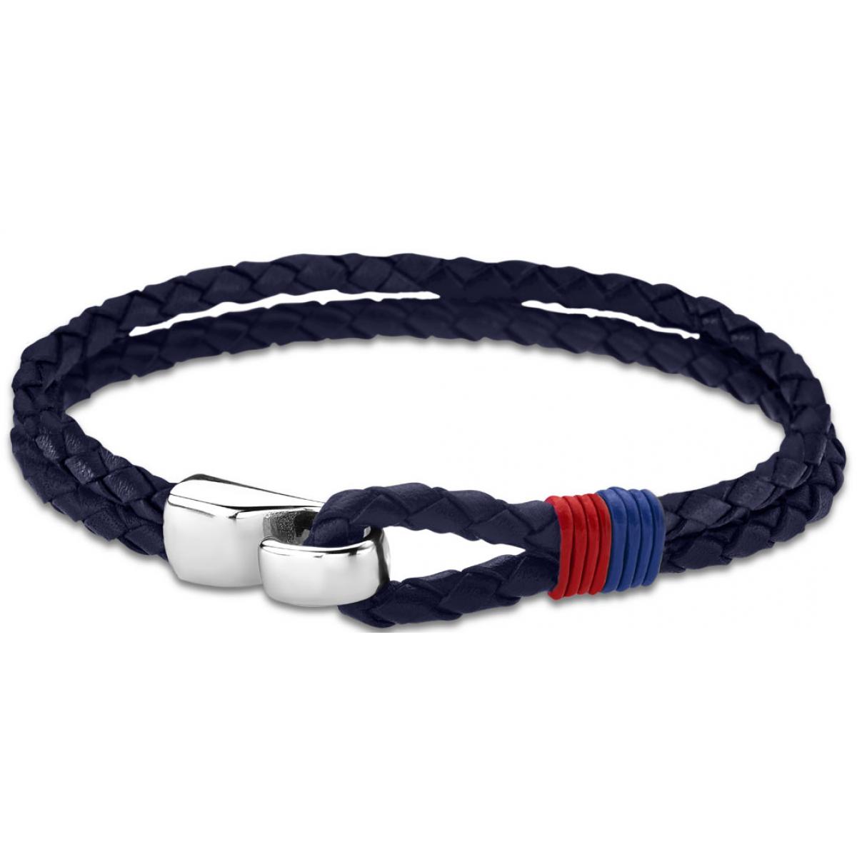 Bracelet Lotus Style LS1813-2-3 - Bracelet Urban Man Cuir Tressé Double Bleu Crochet En Acier Homme
