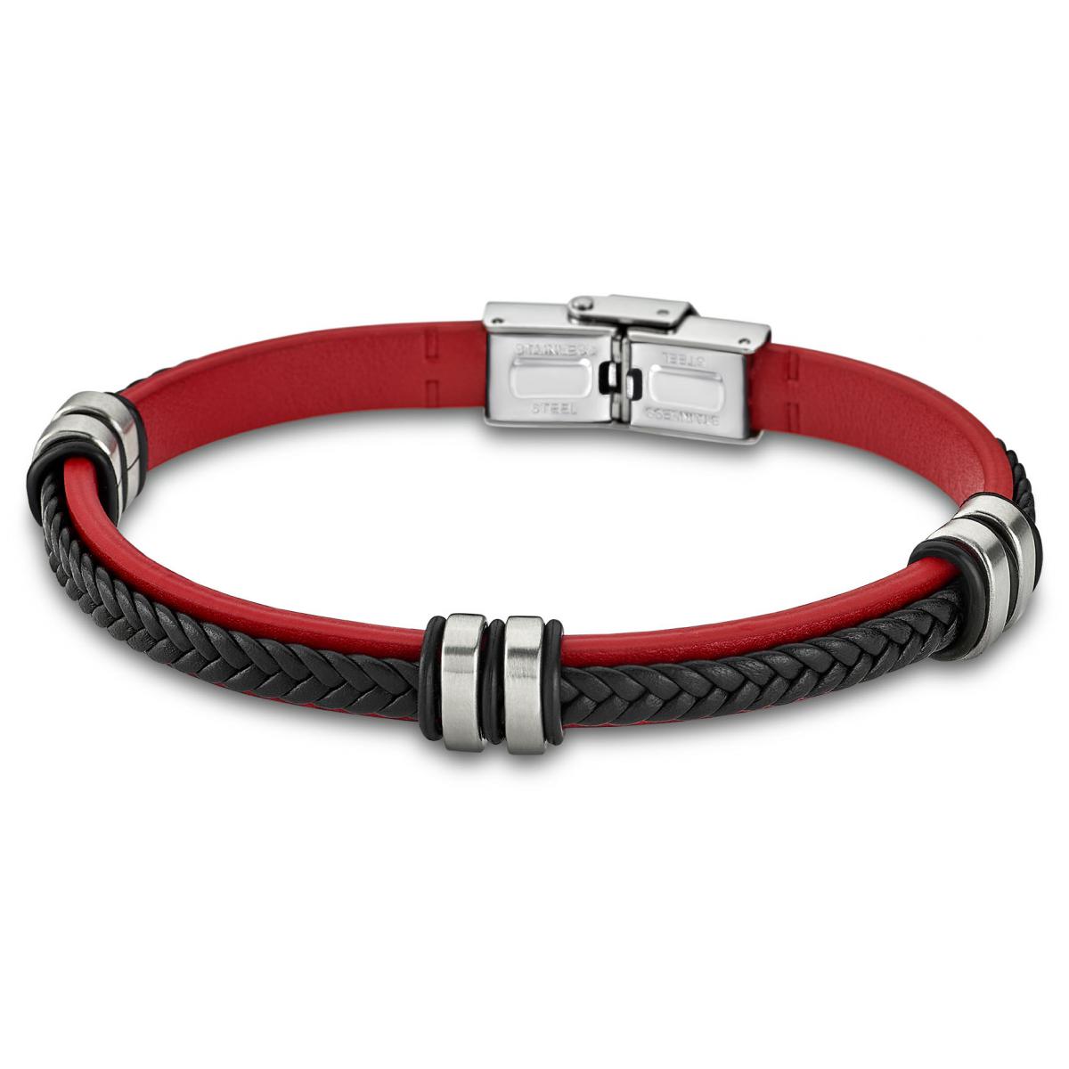 Bracelet Urban Man LS1829-2-3 - Bracelet Cuir Rouge Acier Homme