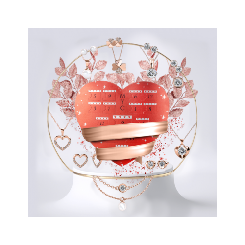 Myc-Paris - Calendrier de l'avent coeur - 14 bijoux - Or Rosé et Cristal - Noel calendrier avent