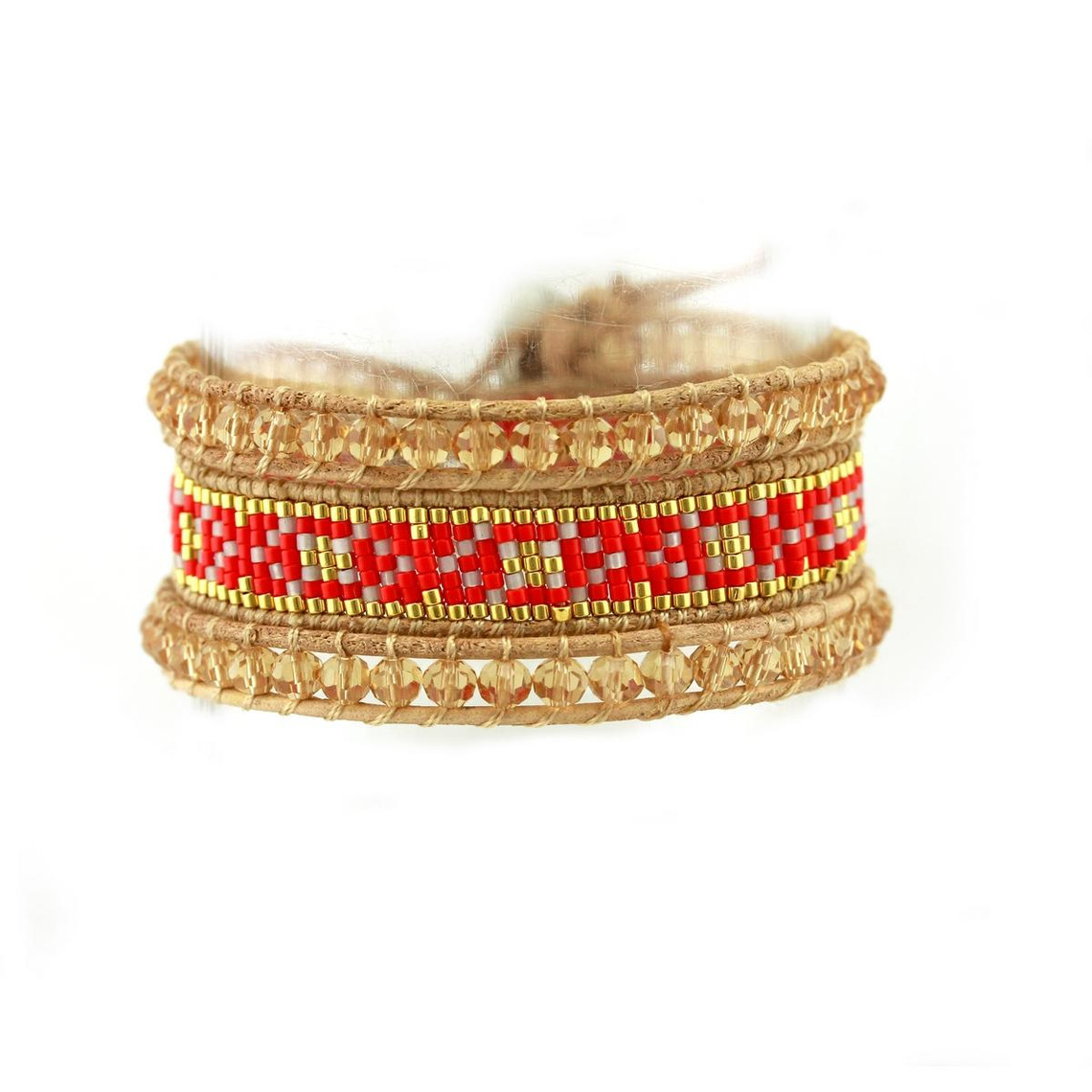 bracelet femme myc-paris - 3eb021 cuir métal rouge
