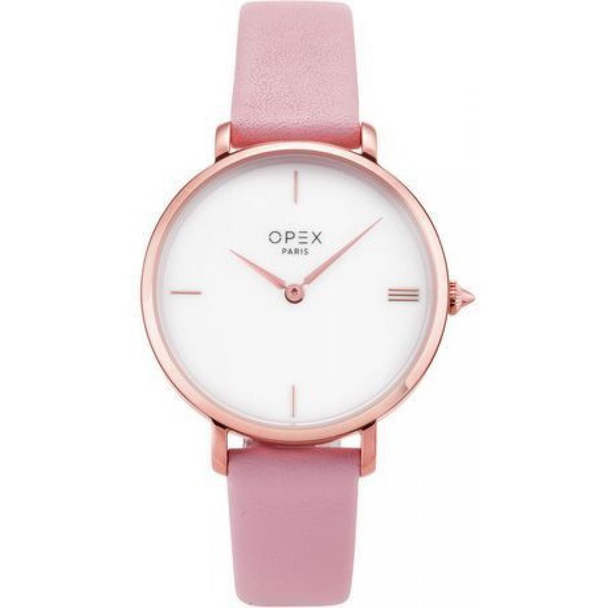 Promo : Montre Opex OPW033 - ROTONDE Bracelet Cuir Rose Boîtier Acier Doré rose Femme