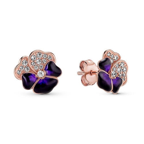 Pandora - Clous d'Oreilles Pandora Moments pétales violettes & strass - Bijoux en argent femme