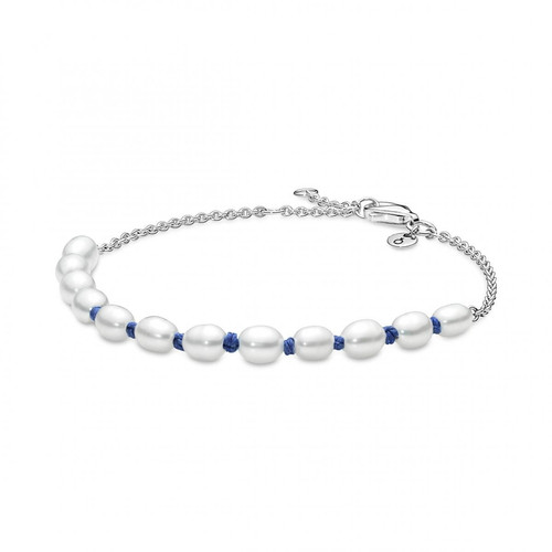 Pandora - Bracelet Chaîne et Cordon Bleu Perles de Culture d’Eau Douce - Bijoux Femme