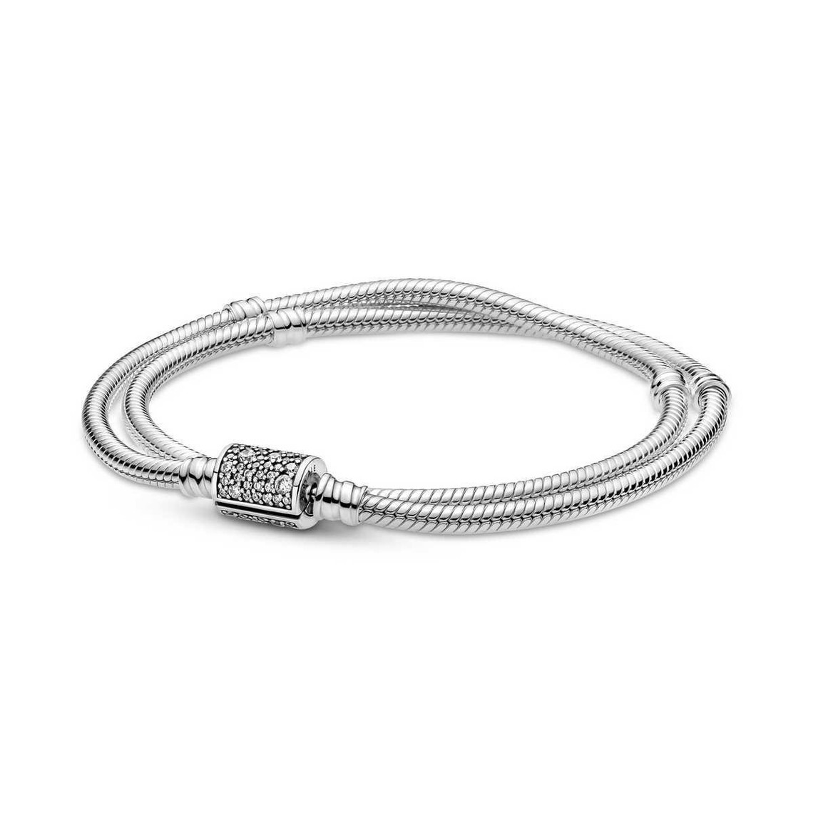 Bracelet charms maille serpent fermoir par clip en métal argenté 4 tailles