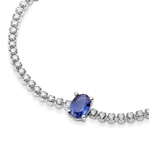 Bracelet Rivière Pavé avec cristal bleu oval centré Pandora Timeless - argent
