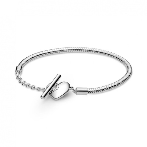 Pandora - Bracelet Maille Serpent fermoir en T Cœur Pandora Moments - Bijoux Femme - Cadeau de Noel