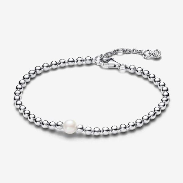 Bracelet Perle de Culture et Sphères argent sterling perlé avec perle et zircone
