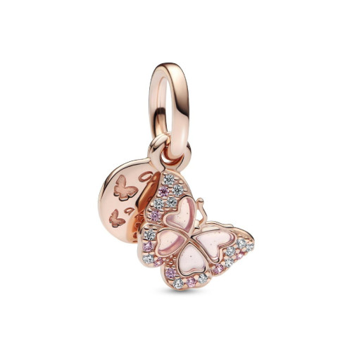 Pandora - Charm Pendant Double Pandora - Papillon Rose et Citation - Bijoux - Nouvelle Collection