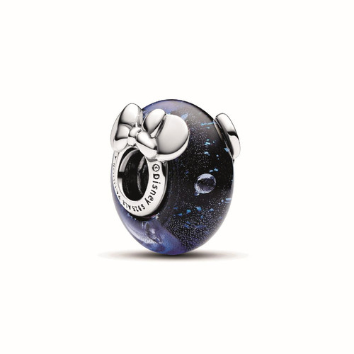 Pandora - Charm Disney Mickey et Minnie en Verre de Murano Bleu - Bijoux Zirconium