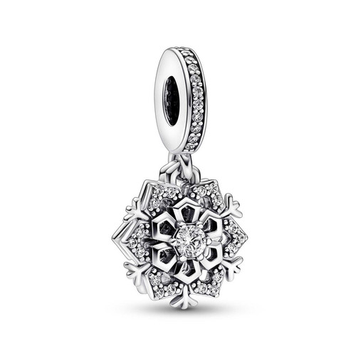 Pandora - Charm Pendant Double Flocon de Neige Scintillant - Bijoux Femme - Cadeau de Noel