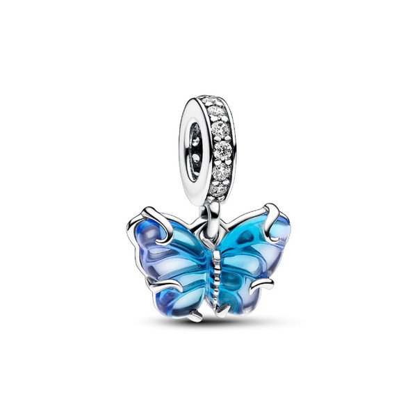 Charm Pendant Papillon Murano Bleu