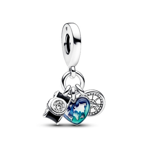 Pandora - Charm Pendant Triple Appareil Photo, Cœur et Boussole - Bijoux Coeur