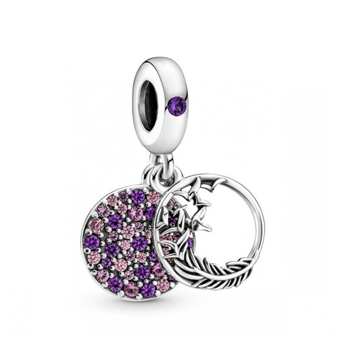 Pandora - Charm Double Pendant Plume Pavé - Bijoux Violets