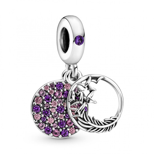 Pandora - Charm Double Pendant Plume Pavé - Bijoux Violets