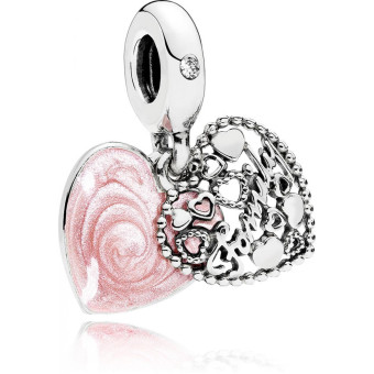 Pandora - Charm Pendant Pandora Moments Cœur L'Amour est le Ciment de la Famille - Bijoux Roses
