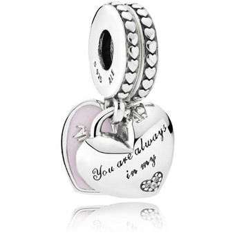 Pandora - Charm pendentif Pandora Moments avec cœurs mère et fille - Bijoux Roses