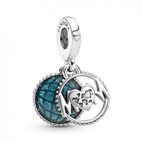 Pandora - Charm Double Pendant Globe bleu &  Mum Pandora People - Charms Pandora