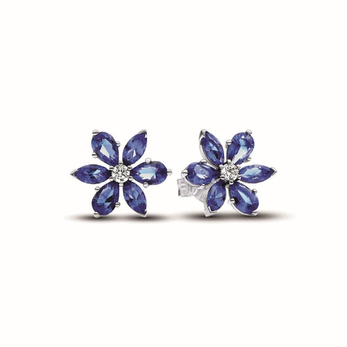 Pandora - Clous d'Oreilles Herbier Scintillant Bleu - Bijoux Femme - Cadeau de Noel