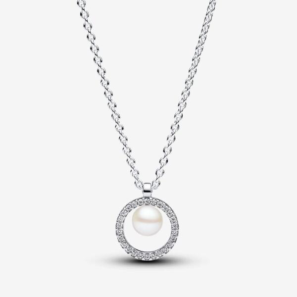 Collier femme argent sterling avec perle blanche et zircone Pandora Timeless