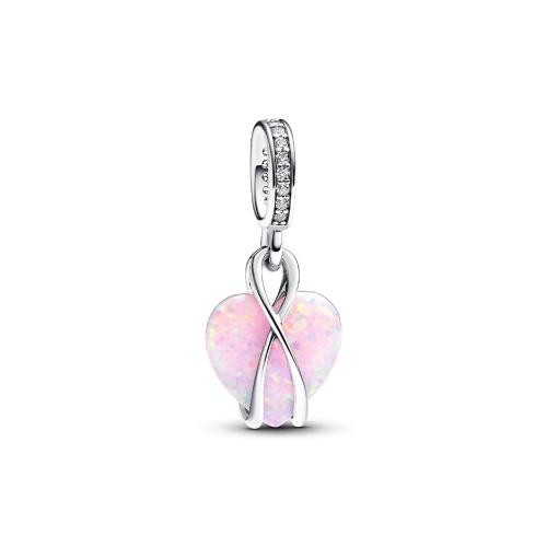 Pandora - Mom heart sterling silver dangle with pink lab-created opal and clear cubic zirconia - Bijoux Dores