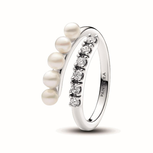 Pandora - Bague femme argent sterling avec perle blanche et zircone transparente Pandora Timeless  - Bijoux Blancs