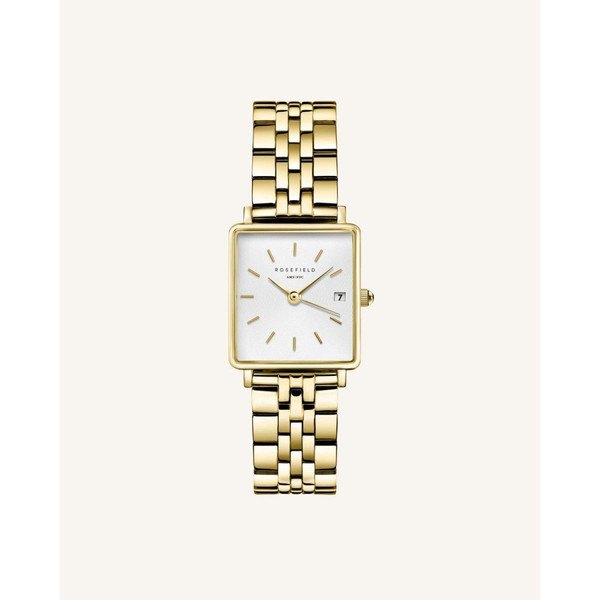 Montre Rosefield QMWSG-Q021 - Boîtier métal doré brillant cadran blanc avec dateur bracelet acier doré Femme