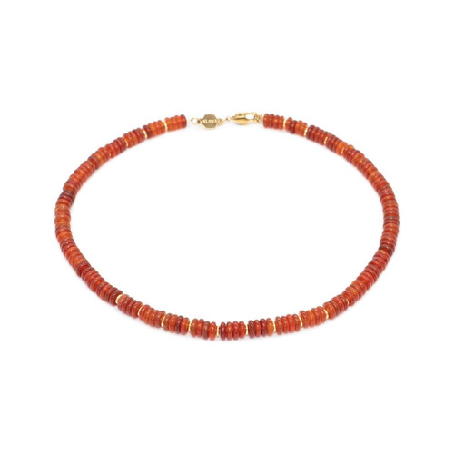 Sloya - Collier Blima en pierres Agate rouge - Collier Acier avec Pendentif