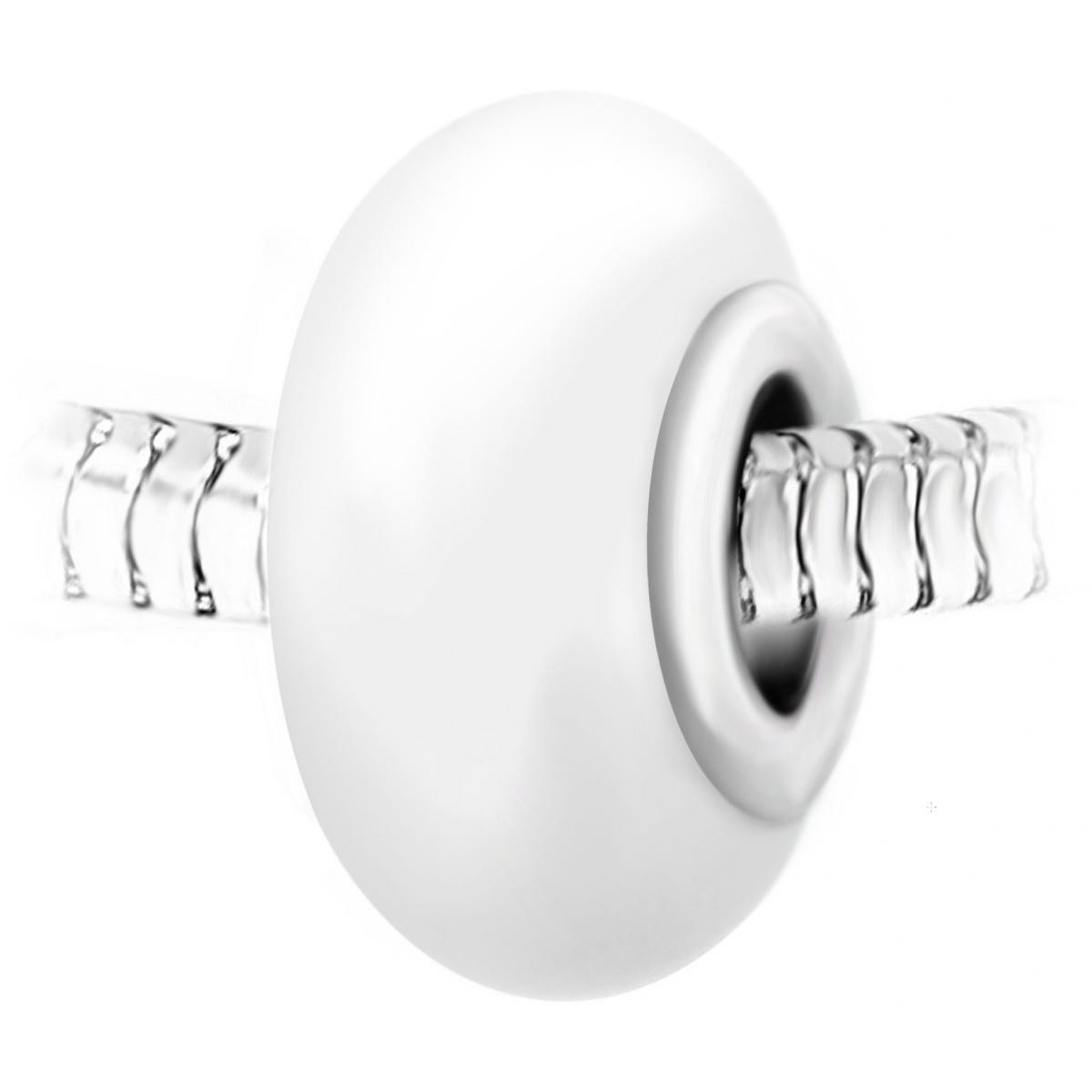 Promo : Charm perle verre blanc et acier par SC Crystal BEA0003