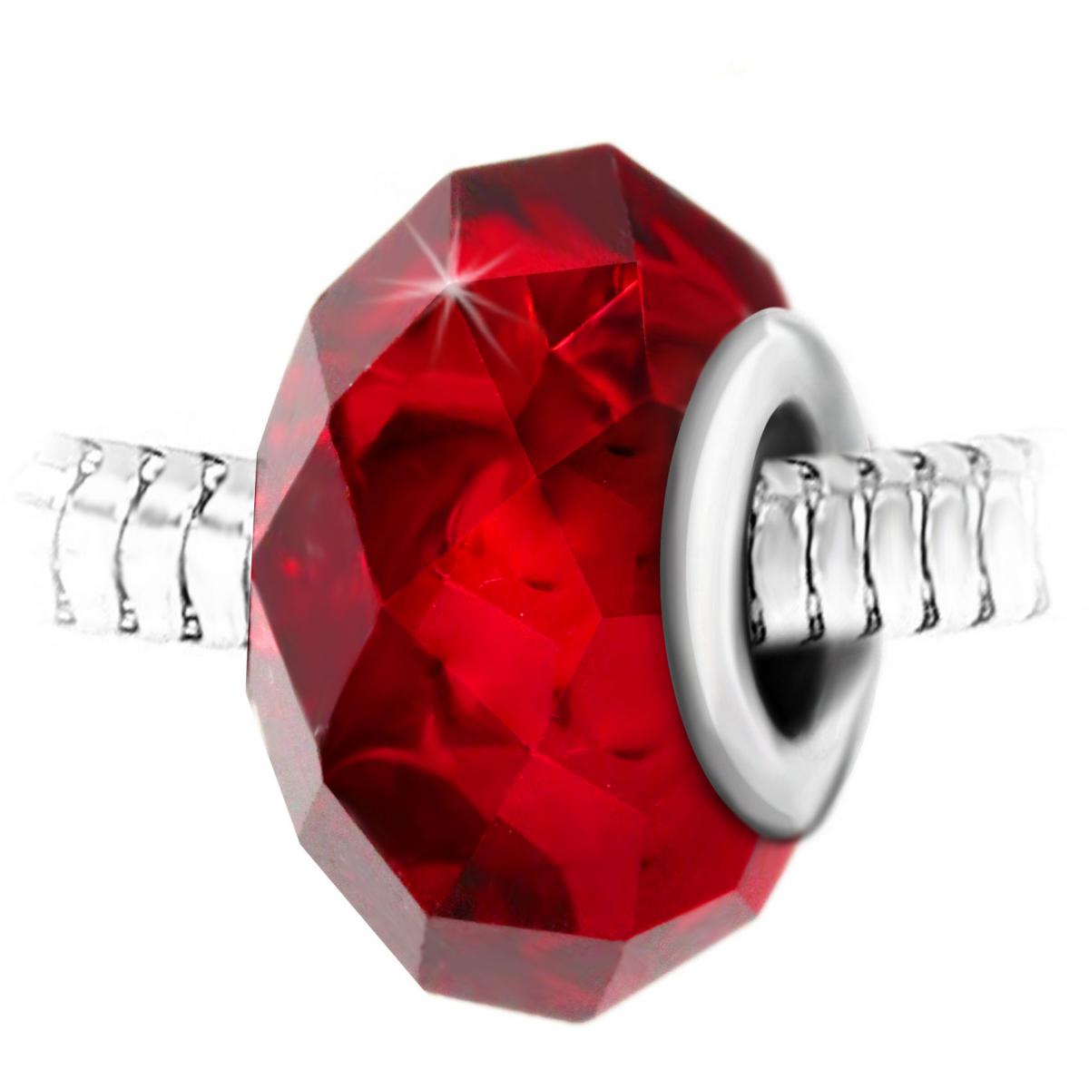 Promo : Charm perle cristal rouge à facettes et acier par SC Crystal BEA0011
