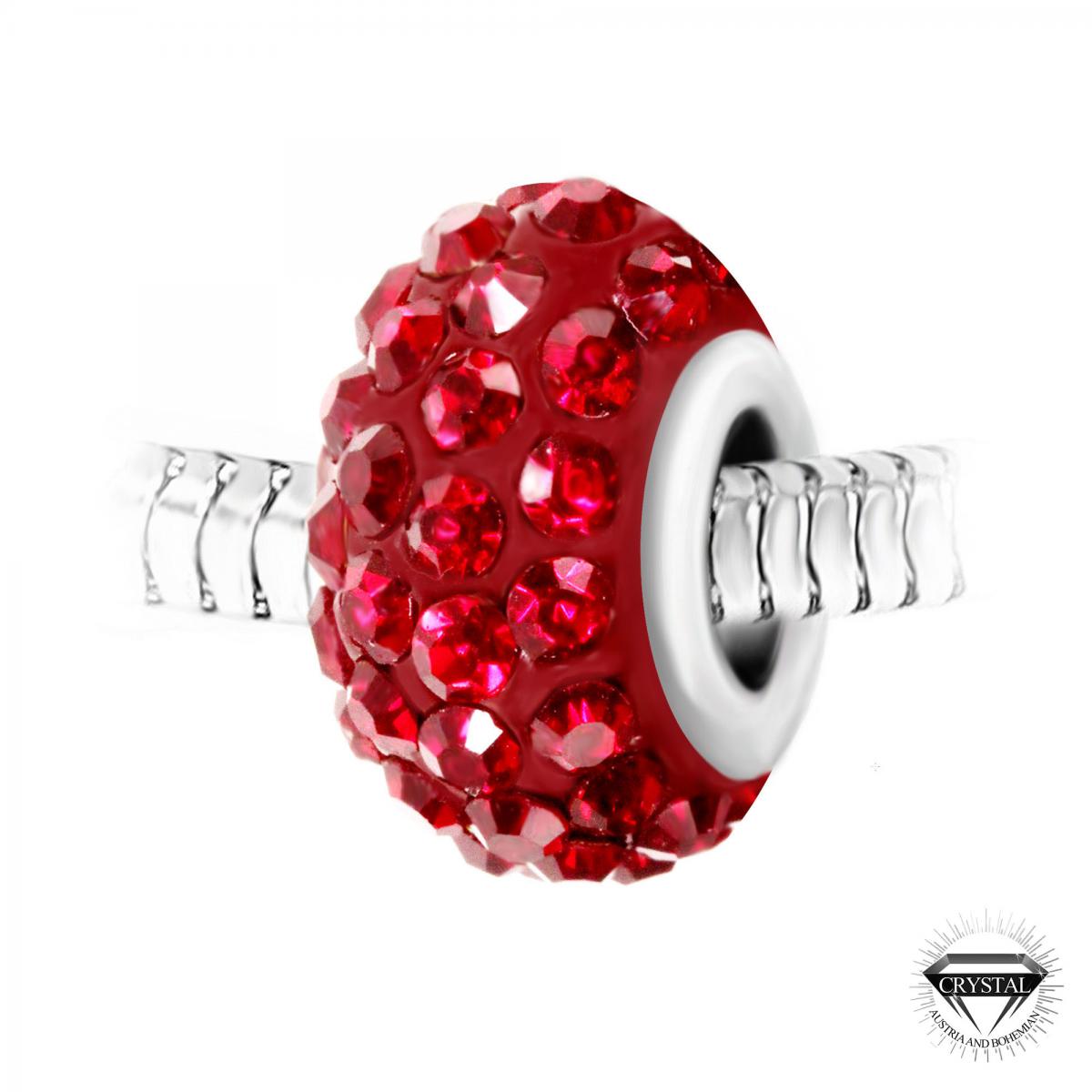 Promo : Charm perle pavé de cristaux rouges et acier par SC Crystal BEA0027