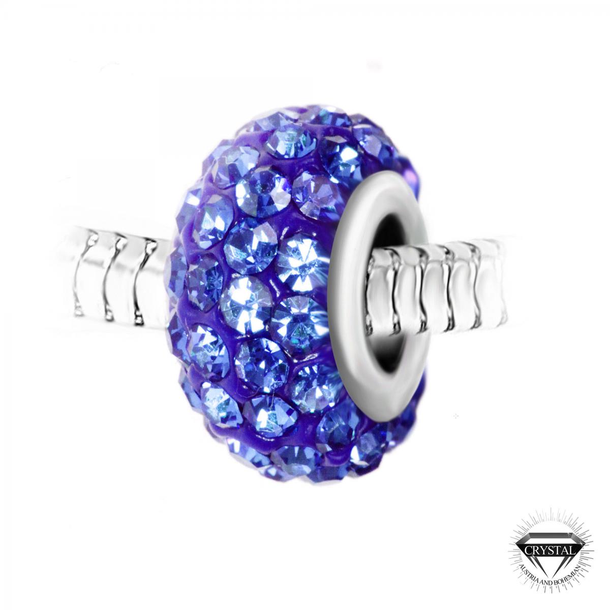 Promo : Charm perle pavé de cristaux bleus et acier par SC Crystal BEA0034
