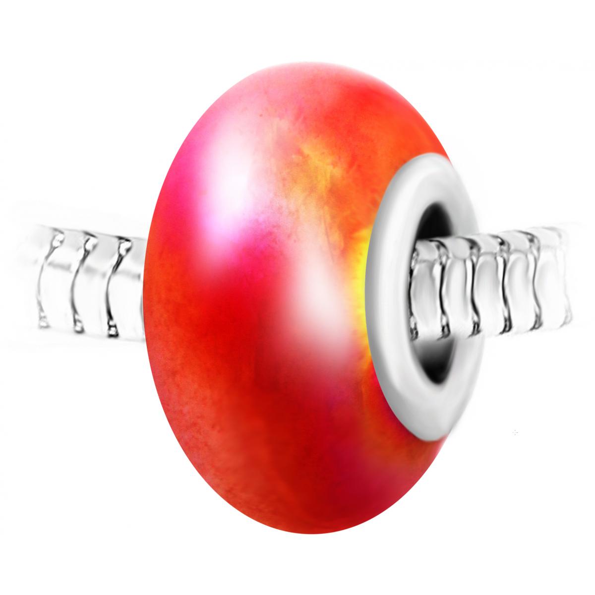 Promo : Charm perle verre nacrée rouge et acier par SC Crystal BEA0120