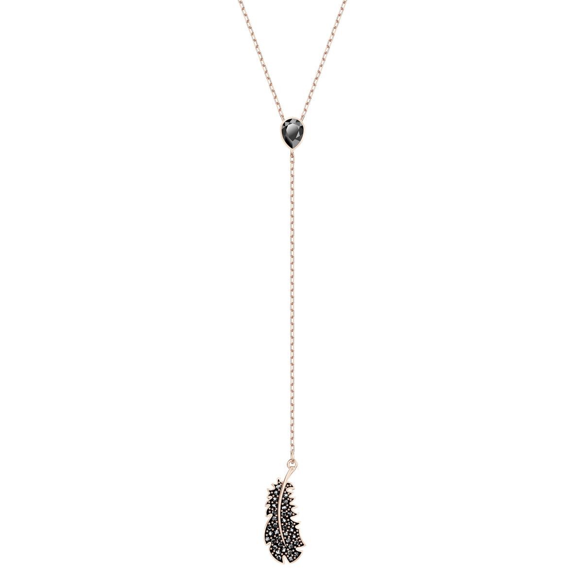 Collier et pendentif Swarovski 5495299 - Métal Rhodié Motif Plume Cristal  Noir Femme