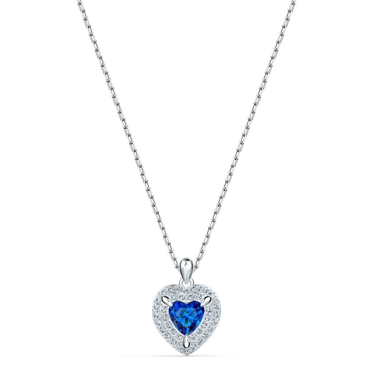COLLIER Swarovski 5511541 - Collier Métal Argenté Coeur Strass et Cristal  Bleu Femme