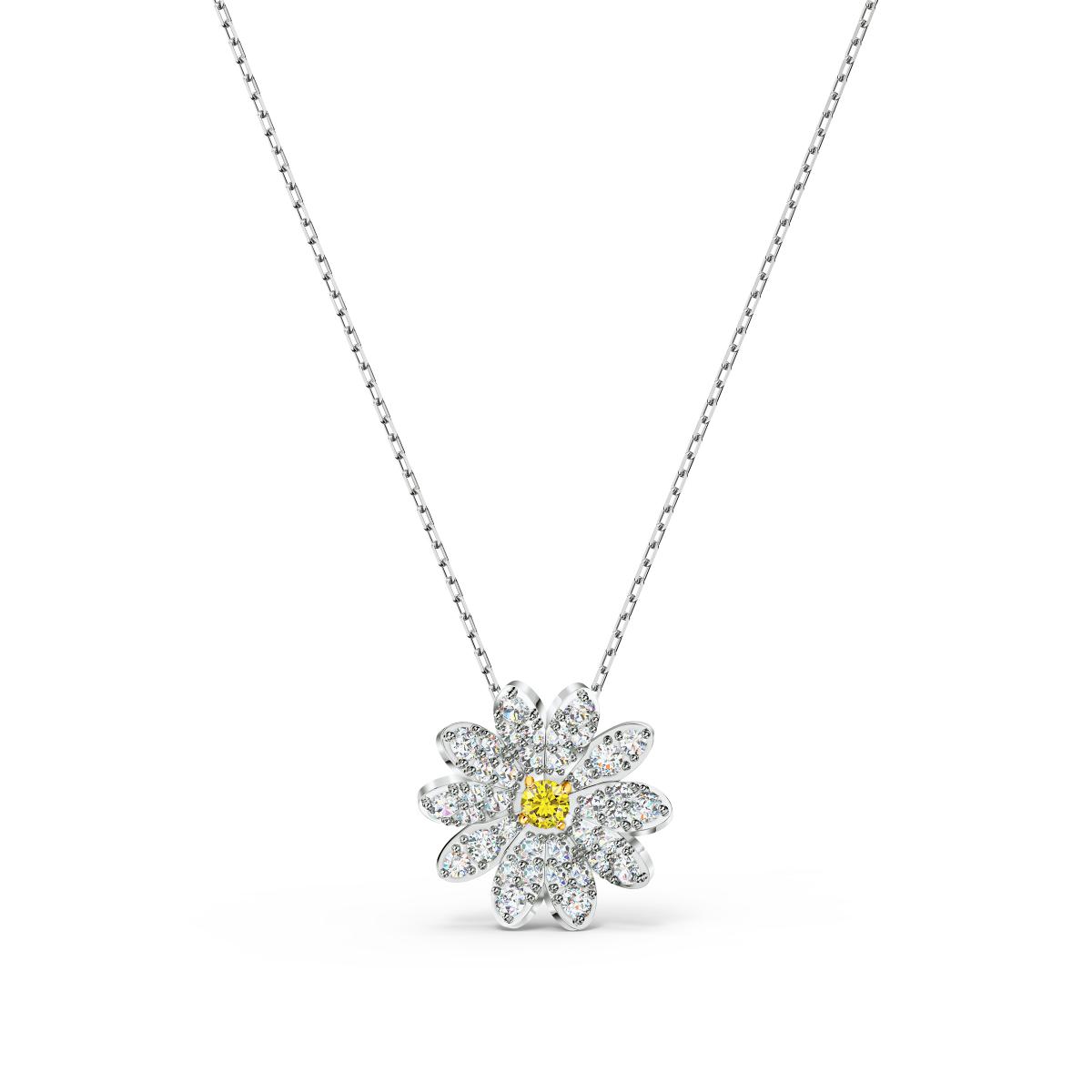 Collier Swarovski 5512662 - Collier métal argenté fleur cristal jaune Femme