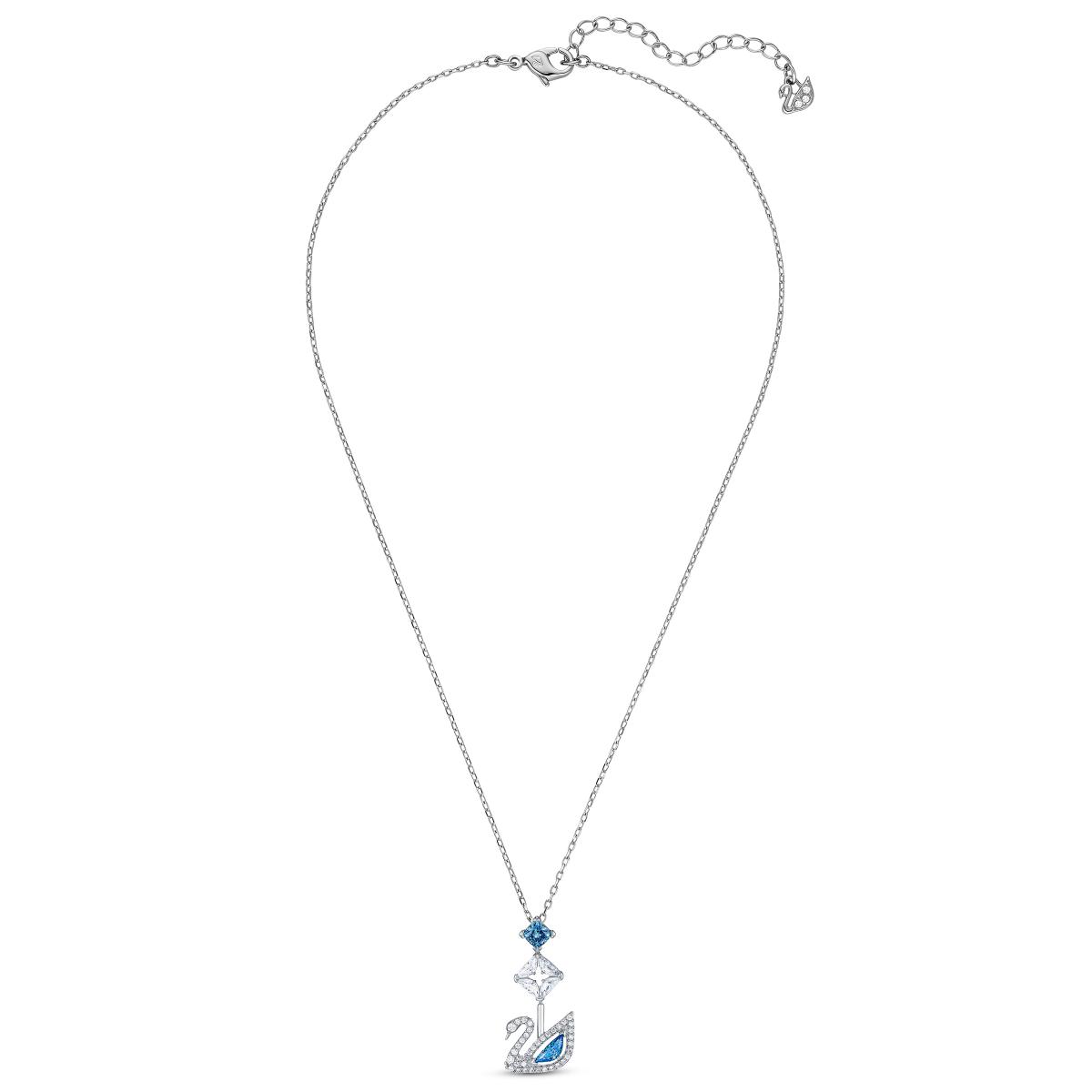 COLLIER Swarovski 5530625 - Collier Métal Argenté Cygne et Cristal Bleu  Strass Blanc Femme