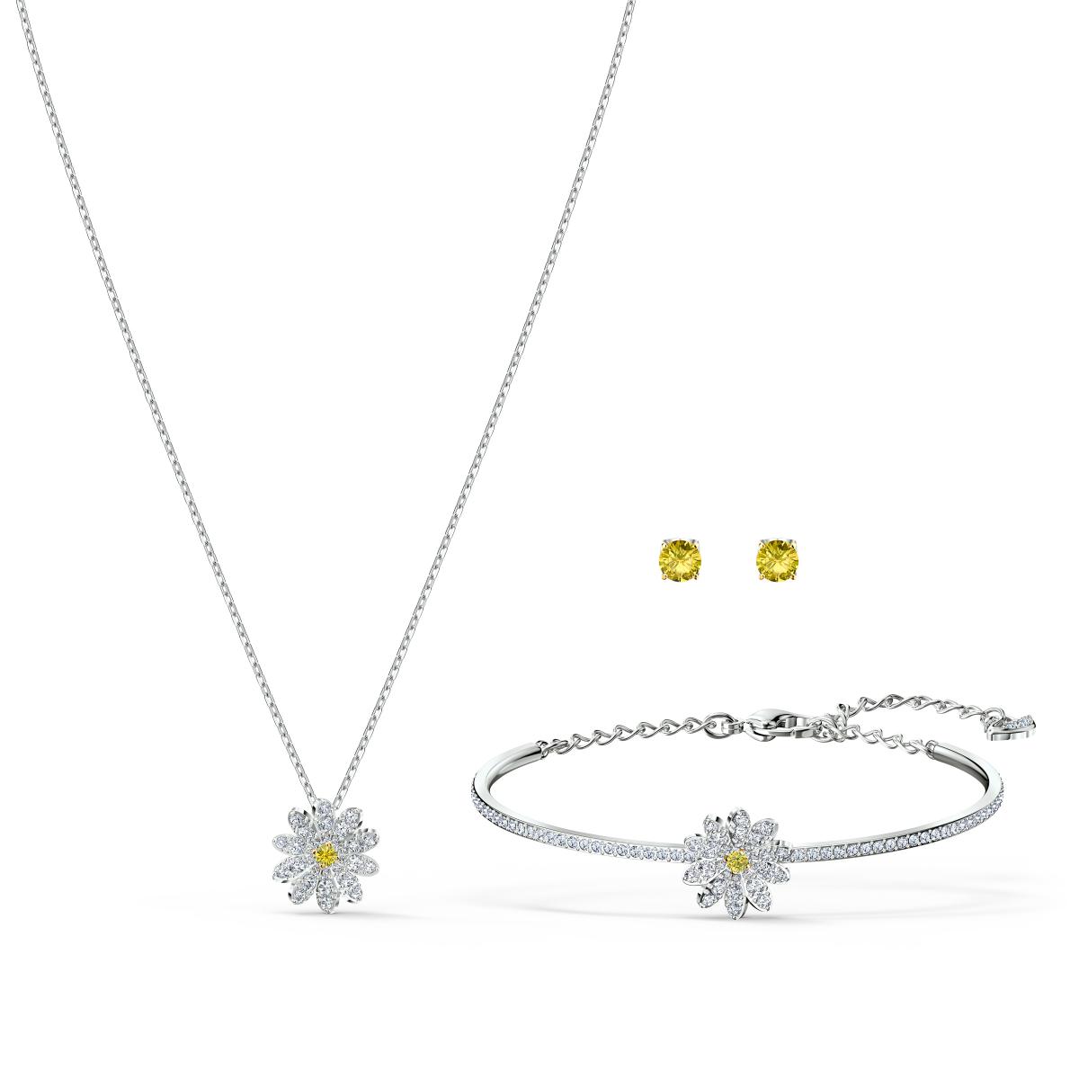SET Swarovski 5518146 - Set Collier Boucles d'oreilles Bracelet Fleur  Strass et Cristal Jaune Femme