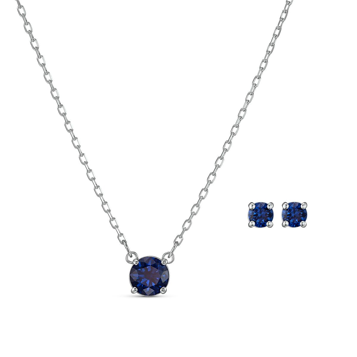 SET Swarovski 5536554 - Set Collier et boucles d'oreilles Métal Argenté Cristal Bleu Rond Femme