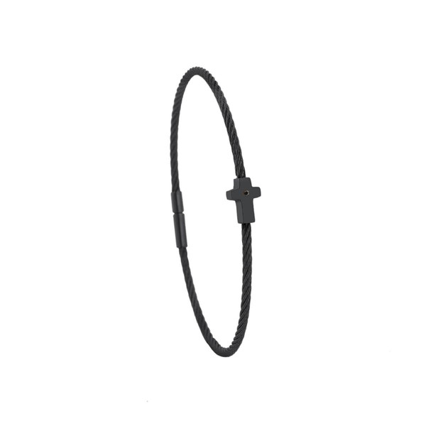 Bracelet acier noir motif croix avec diamant noir 1 mm