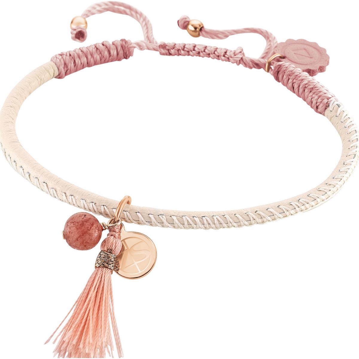 Bracelet Zeades Sbc01008 - Bracelet Or Rose Cuir Pompon Femme