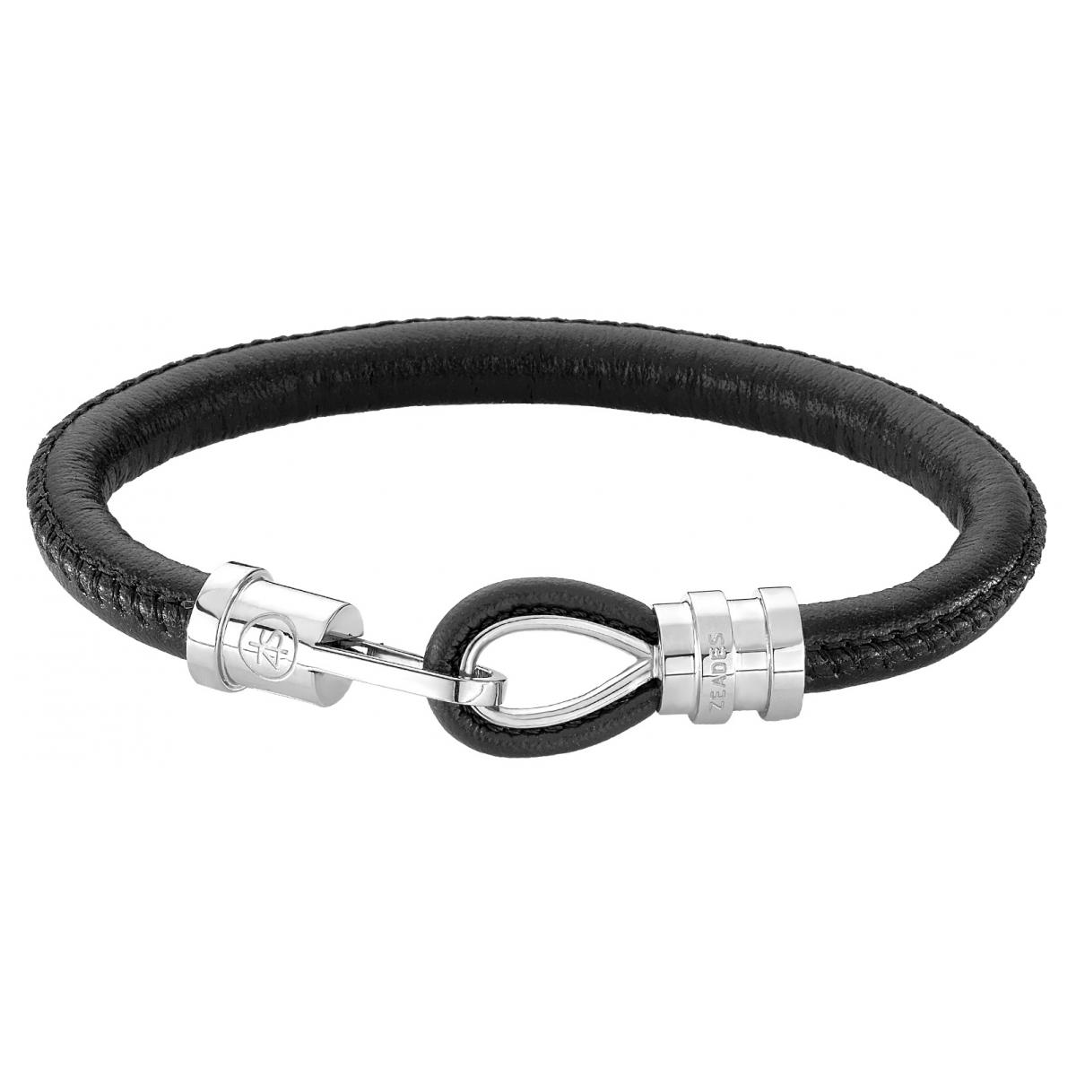 Bracelet Zeades Cabestan Noir - Bracelet Acier Cuir Noir Homme