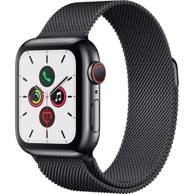 Apple - Watch 5 - 40 - Cellular - Acier noir / Bracelet Milanais Noir 