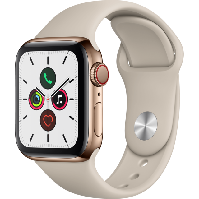 Apple - Watch 5 - 40 - Cellular - Acier or / Bracelet Sport Gris sable - Montre connectee homme
