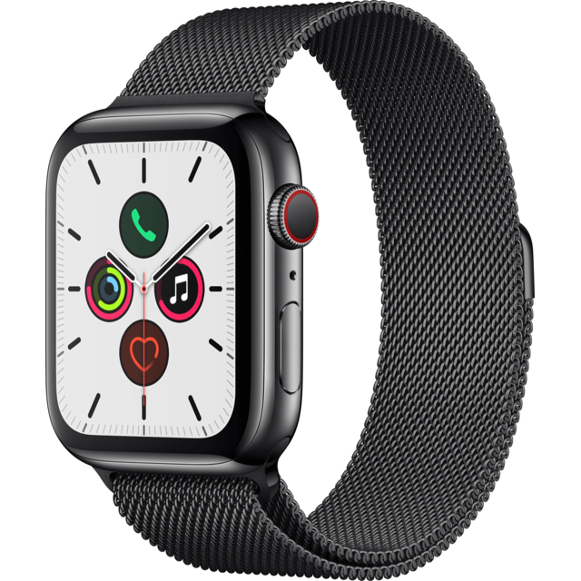 Apple - Watch 5 - 44 - Cellular - Acier noir / Bracelet Milanais Noir 