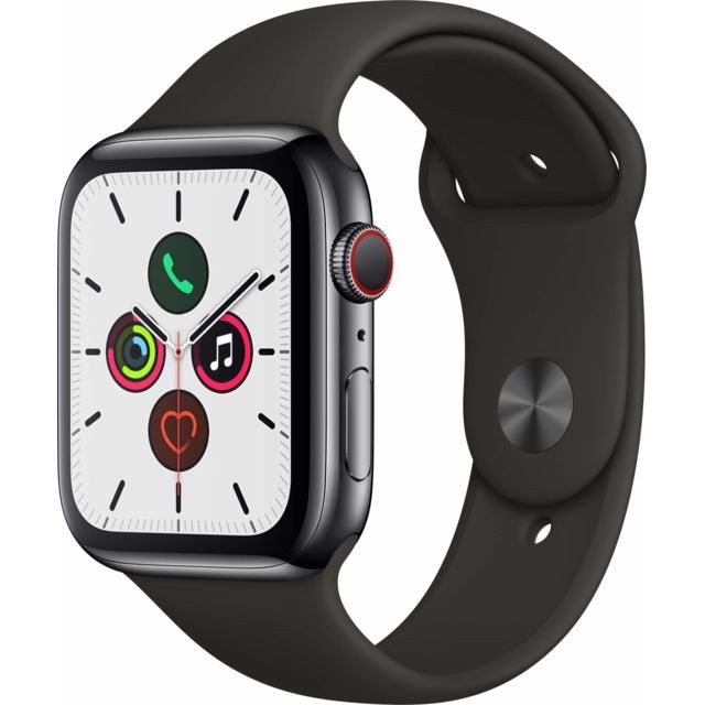 Apple - Watch 5 - 44 - Cellular - Acier noir / Bracelet Sport Noir - Montre connectee homme